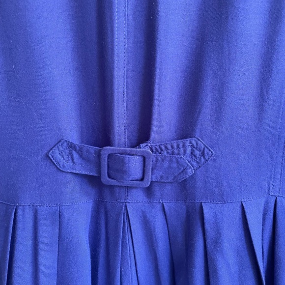 ROYAL BLUE CROPPED WIDE LEG JUMPSUIT PLEATS POCKETS BUTTONS HALF BELT COLLAR - Picture 10 of 11
